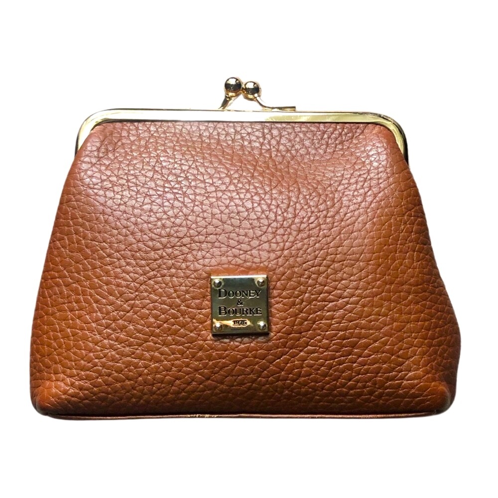 Dooney & Bourke Saddle Tan Pebbled Leather Kiss Lock Wallet